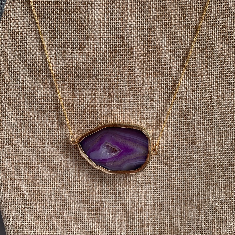 Gold and Purple Geode Pendant Necklace
